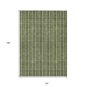 Homeroots 3' Artichoke Green And Ivory Striped Washable Rug For Indoor And Outdoor Spaces - Durable Design 10' X 14' Polyester 595888