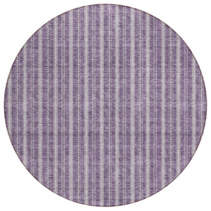 HomeRoots 5' Purple and Ivory Striped Washable Area Rug for Indoor and Outdoor Spaces - Durable & Stylish 8' Round 595891
