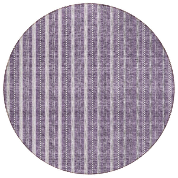 HomeRoots 5' Purple and Ivory Striped Washable Area Rug for Indoor and Outdoor Spaces - Durable & Stylish 8' Round 595891