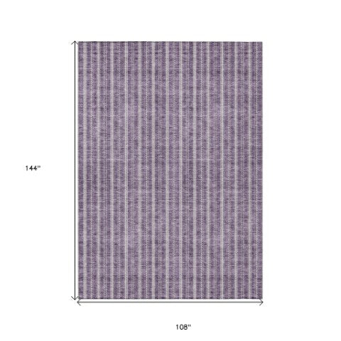 Homeroots 3' Artichoke Green And Ivory Striped Washable Rug For Indoor And Outdoor Spaces - Durable Design 9' X 12' Polyester 595893