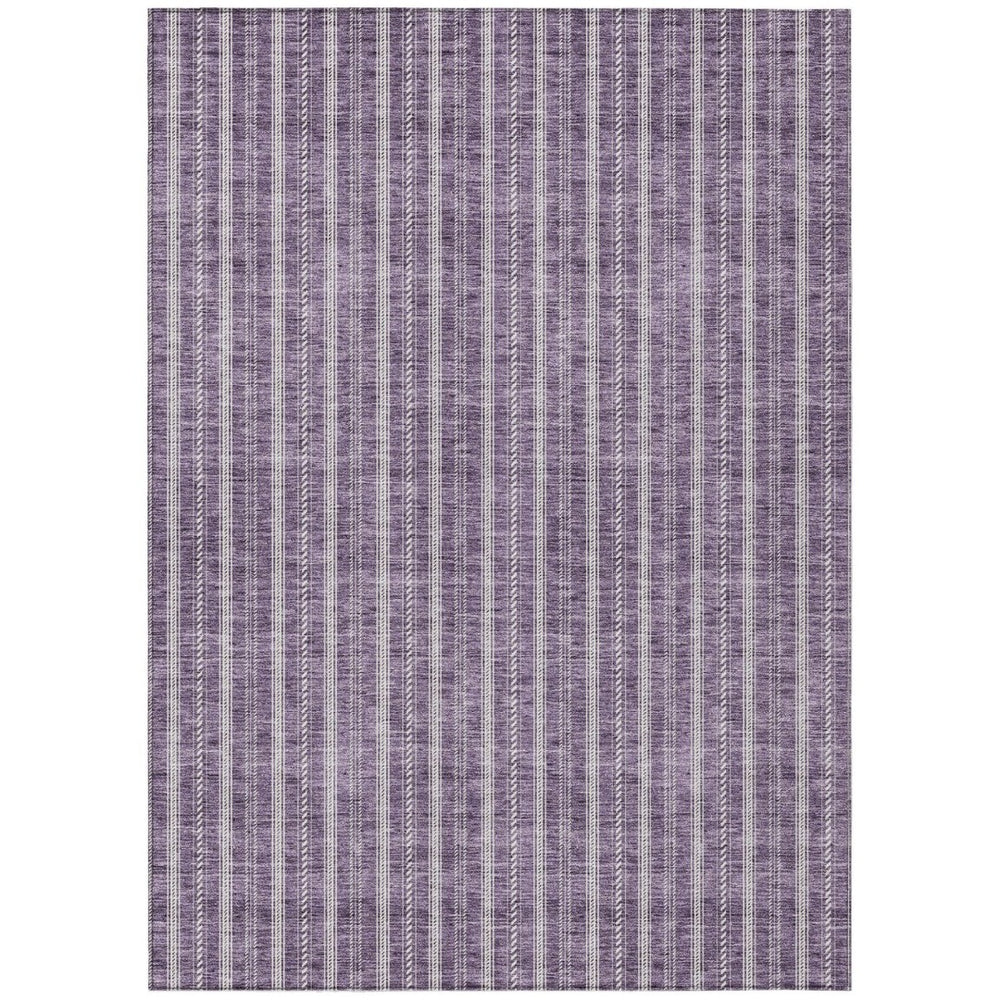 HomeRoots 5' Purple and Ivory Striped Washable Area Rug for Indoor and Outdoor Spaces - Durable & Stylish 10' X 14' 595894
