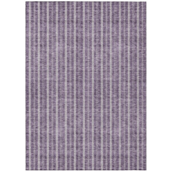 HomeRoots 5' Purple and Ivory Striped Washable Area Rug for Indoor and Outdoor Spaces - Durable & Stylish 10' X 14' 595894