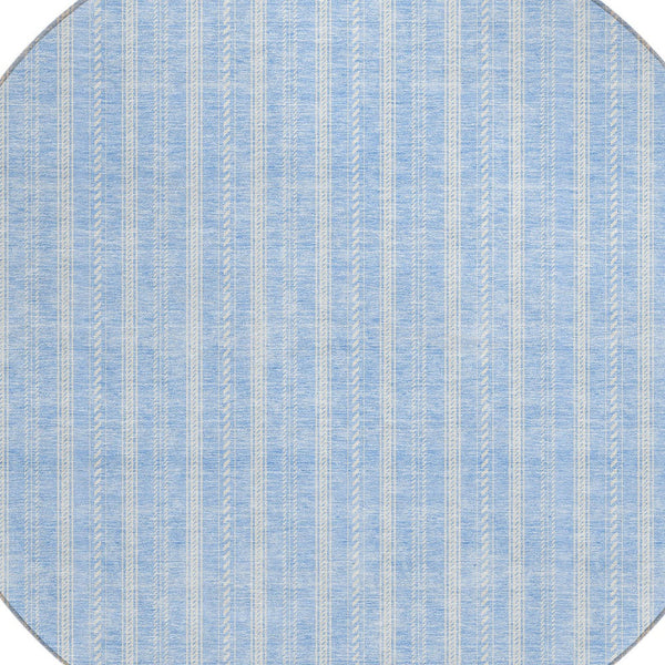 Homeroots 3' Artichoke Green And Ivory Striped Washable Rug For Indoor And Outdoor Spaces - Durable Design 8' Round Polyester 595897