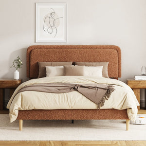 English Elm Queen Velvet Tufted Platform Bed Adjustable Headboard Steel Frame No Box Spring Brown W5239P502752