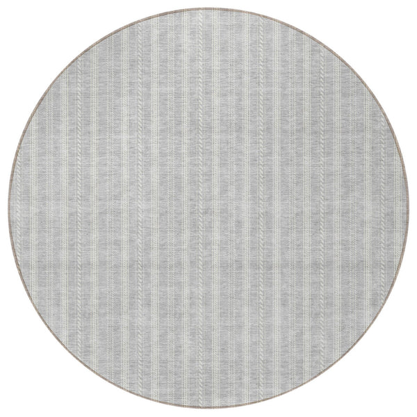 Homeroots 3' Artichoke Green And Ivory Striped Washable Rug For Indoor And Outdoor Spaces - Durable Design 8' Round Polyester 595903