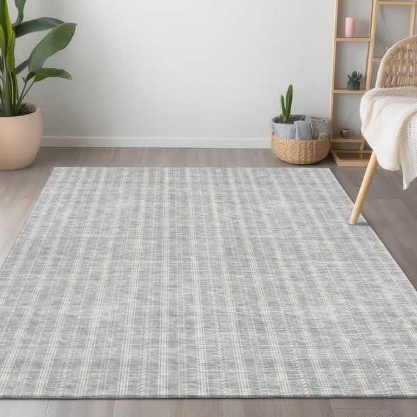 Homeroots 3' Artichoke Green And Ivory Striped Washable Rug For Indoor And Outdoor Spaces - Durable Design 10' X 14' Polyester 595906