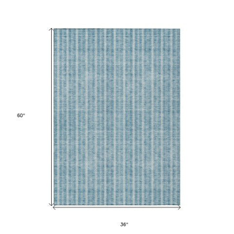 Homeroots 3' Artichoke Green And Ivory Striped Washable Rug For Indoor And Outdoor Spaces - Durable Design 3' X 5' Polyester 595907