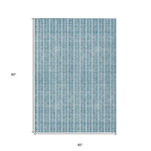 Homeroots 3' Artichoke Green And Ivory Striped Washable Rug For Indoor And Outdoor Spaces - Durable Design 5' X 8' Polyester 595908