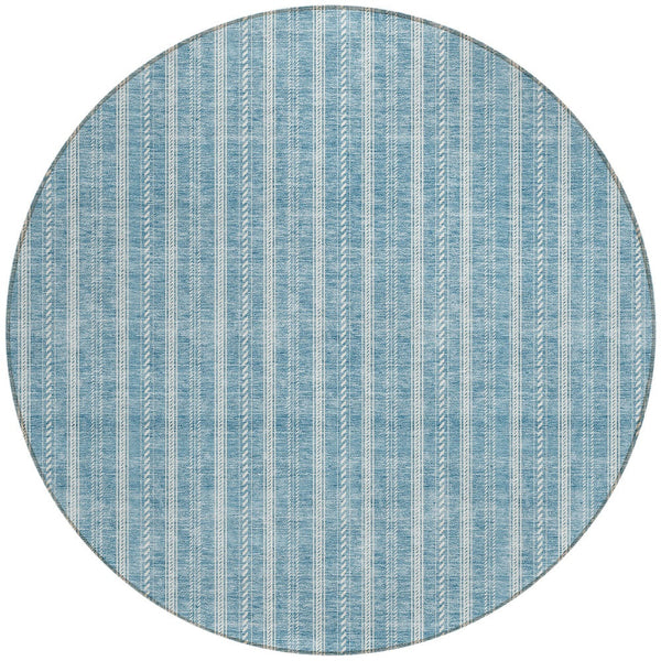 Homeroots 3' Artichoke Green And Ivory Striped Washable Rug For Indoor And Outdoor Spaces - Durable Design 8' Round Polyester 595909