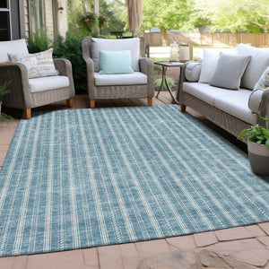 Homeroots 3' Artichoke Green And Ivory Striped Washable Rug For Indoor And Outdoor Spaces - Durable Design 8' X 10' Polyester 595910