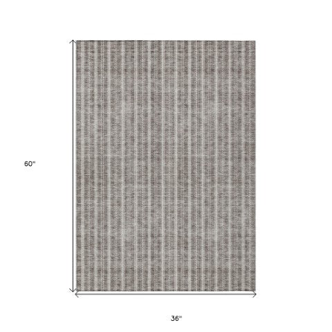Homeroots 3' Artichoke Green And Ivory Striped Washable Rug For Indoor And Outdoor Spaces - Durable Design 3' X 5' Polyester 595913