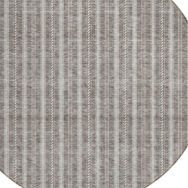 Homeroots 3' Artichoke Green And Ivory Striped Washable Rug For Indoor And Outdoor Spaces - Durable Design 8' Round Polyester 595915