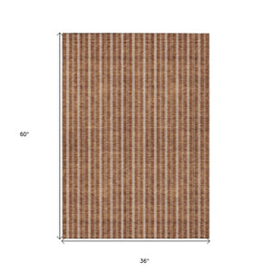 Homeroots 3' Artichoke Green And Ivory Striped Washable Rug For Indoor And Outdoor Spaces - Durable Design 3' X 5' Polyester 595919