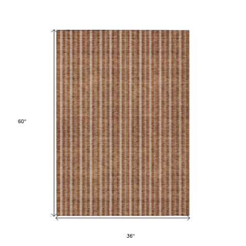 Homeroots 3' Artichoke Green And Ivory Striped Washable Rug For Indoor And Outdoor Spaces - Durable Design 3' X 5' Polyester 595919