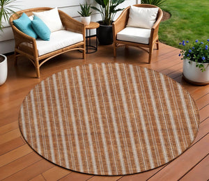Homeroots 3' Artichoke Green And Ivory Striped Washable Rug For Indoor And Outdoor Spaces - Durable Design 8' Round Polyester 595921