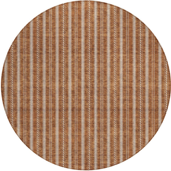 Homeroots 3' Artichoke Green And Ivory Striped Washable Rug For Indoor And Outdoor Spaces - Durable Design 8' Round Polyester 595921