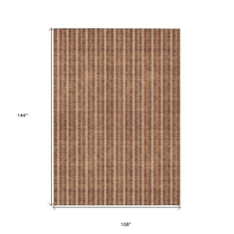 Homeroots 3' Artichoke Green And Ivory Striped Washable Rug For Indoor And Outdoor Spaces - Durable Design 9' X 12' Polyester 595923