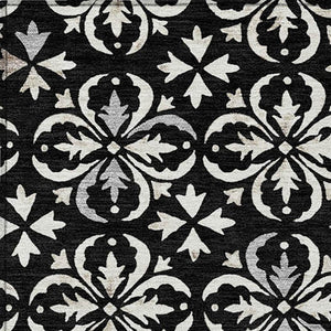 Homeroots 3' Black And Ivory Floral Washable Area Rug - Stylish And Versatile For Indoor Or Outdoor Use 3' X 5' Polyester 595925
