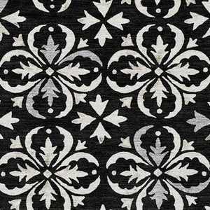 Homeroots 3' Black And Ivory Floral Washable Area Rug - Stylish And Versatile For Indoor Or Outdoor Use 5' X 8' Polyester 595926