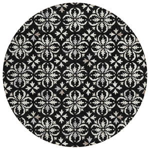 HomeRoots 5' Elegant Black and Ivory Floral Area Rug - Durable, Washable Design for Indoor and Outdoor Use 8' Round 595927