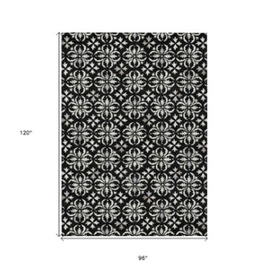 Homeroots 3' Black And Ivory Floral Washable Area Rug - Stylish And Versatile For Indoor Or Outdoor Use 8' X 10' Polyester 595928