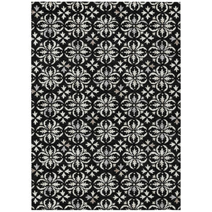 HomeRoots 9' X 12' Black And Ivory Floral Area Rug - Washable, Durable, Indoor/Outdoor, Stain-Resistant Design 595929