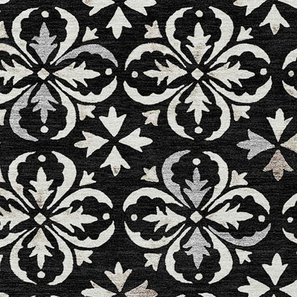 Homeroots 3' Black And Ivory Floral Washable Area Rug - Stylish And Versatile For Indoor Or Outdoor Use 9' X 12' Polyester 595929