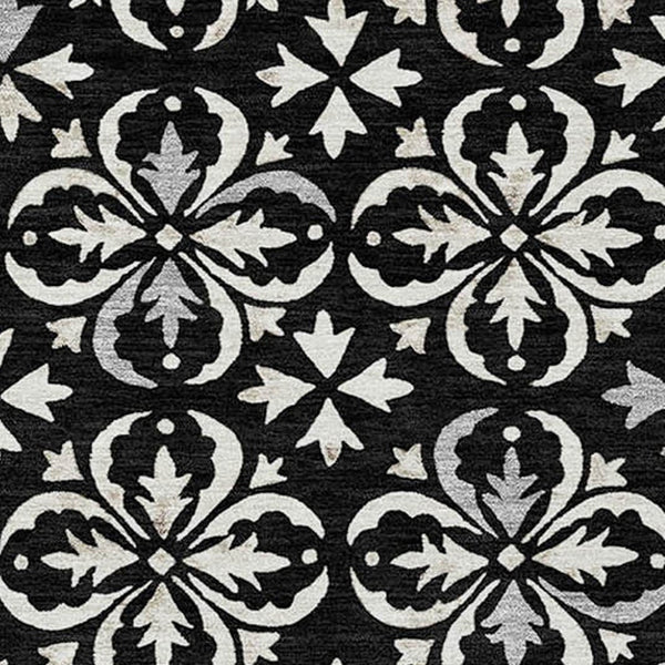 Homeroots 3' Black And Ivory Floral Washable Area Rug - Stylish And Versatile For Indoor Or Outdoor Use 10' X 14' Polyester 595930