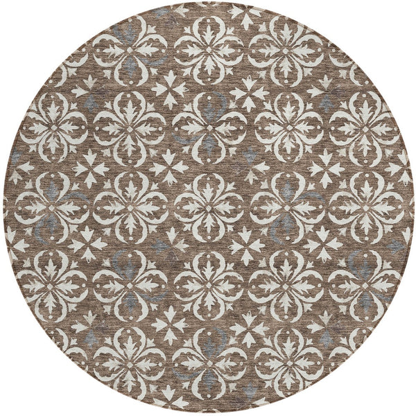 Homeroots 3' Black And Ivory Floral Washable Area Rug - Stylish And Versatile For Indoor Or Outdoor Use 8' Round Polyester 595933