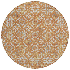 HomeRoots 5' Elegant Copper Gray and Beige Floral Area Rug - Machine Washable, Durable for Indoor & Outdoor Use 8' Round 595939
