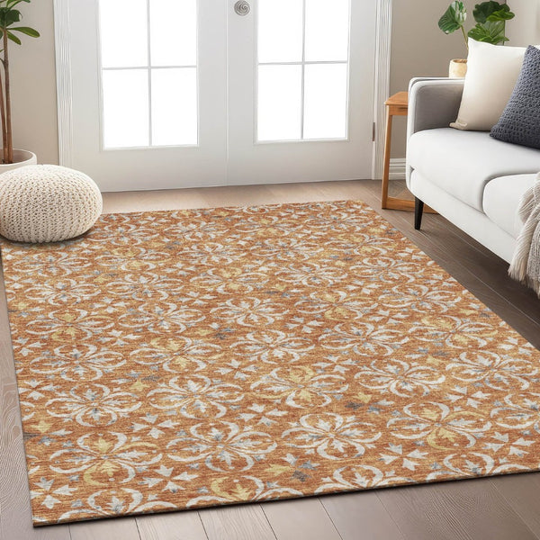 HomeRoots 5' Elegant Copper Gray and Beige Floral Area Rug - Machine Washable, Durable for Indoor & Outdoor Use 8' X 10' 595940