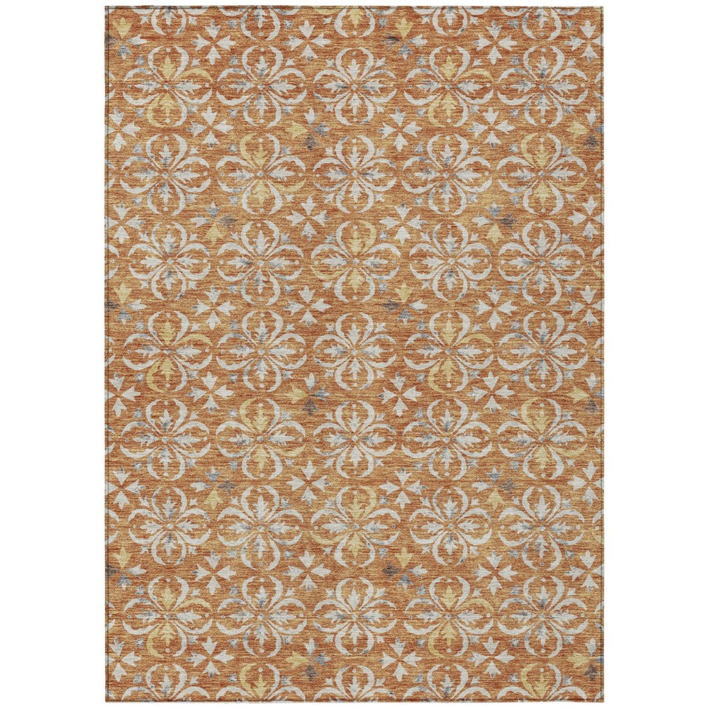 HomeRoots 9' Copper Gray & Beige Floral Washable Area Rug - Versatile Indoor Outdoor Design for Any Space 595941
