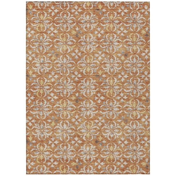 HomeRoots 9' Copper Gray & Beige Floral Washable Area Rug - Versatile Indoor Outdoor Design for Any Space 595941
