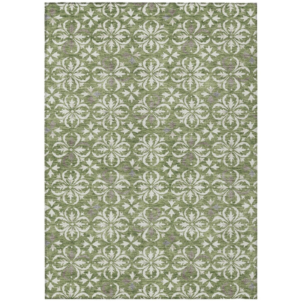 HomeRoots 5' Timeless Floral Area Rug - Durable, Washable Design for Indoor & Outdoor Use in Green, Gray, Ivory 5' X 8' 595944