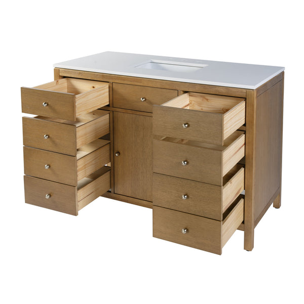 Butler Specialty Company Nora 48" Quartz Single Sink Vanity Set – Elegant Design With Modern Features Natural Mdf,Pine,Plywood,Rubberwood,White Quartz,Ceramic,Composite Wood,Acacia Wood,Oak Veneers 5959452-butler
