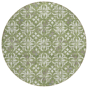 HomeRoots 5' Timeless Floral Area Rug - Durable, Washable Design for Indoor & Outdoor Use in Green, Gray, Ivory 8' Round 595945