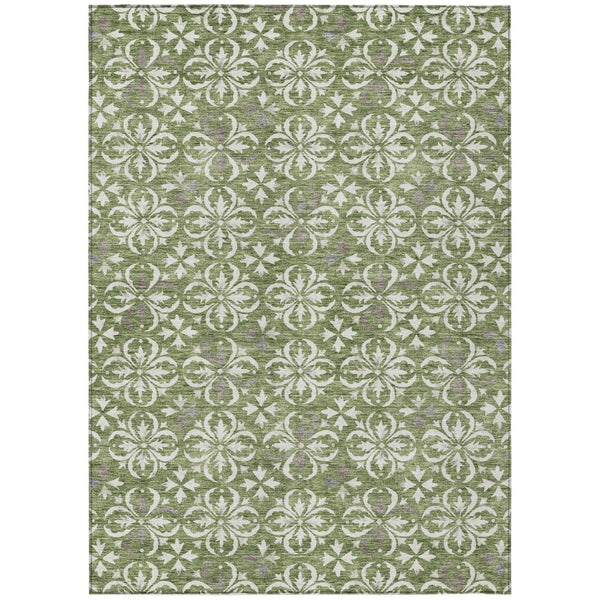 HomeRoots 5' Timeless Floral Area Rug - Durable, Washable Design for Indoor & Outdoor Use in Green, Gray, Ivory 8' X 10' 595946
