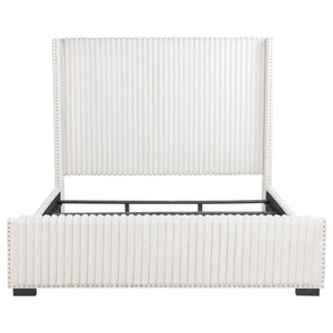 English Elm Ian Wingback Eastern King Bed Cream Fabric Channel Tufted Headboard Nailhead Trim B062P472411