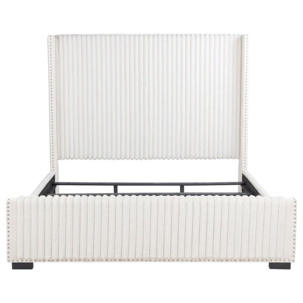 English Elm Ian Wingback Eastern King Bed Cream Fabric Channel Tufted Headboard Nailhead Trim B062P472411