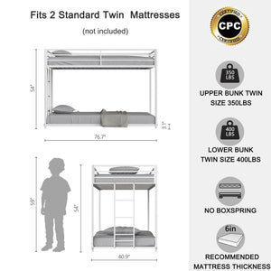English Elm Same Full-Length Guardrail Metal Twin Bunk Bed Accessory White – Stable, Easy Assemble, Floor-Protecting End Caps B083P170878