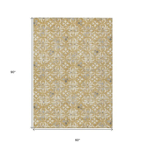 Homeroots 3' Black And Ivory Floral Washable Area Rug - Stylish And Versatile For Indoor Or Outdoor Use 5' X 8' Polyester 595950