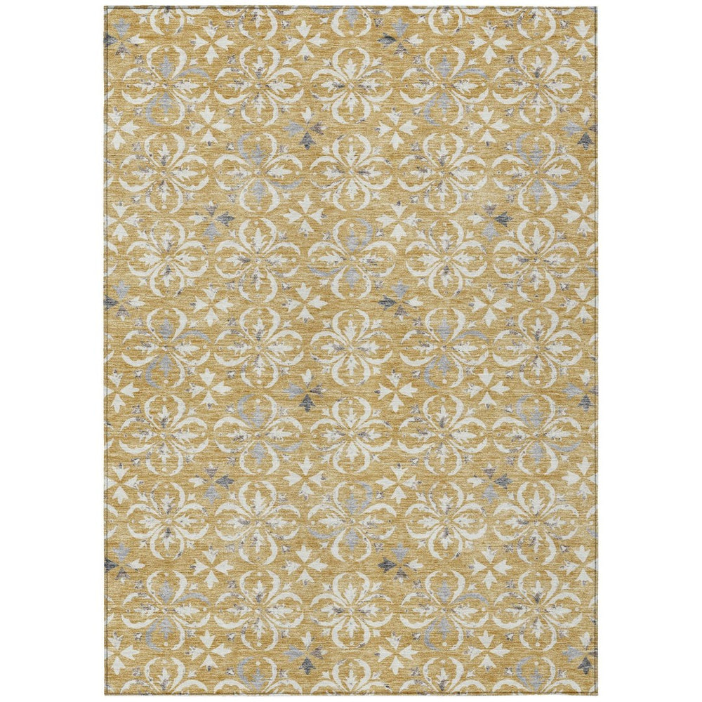 HomeRoots 9' X 12' Elegant Gold Gray Beige Floral Indoor Outdoor Area Rug - Durable, Washable & Stylish! 595953