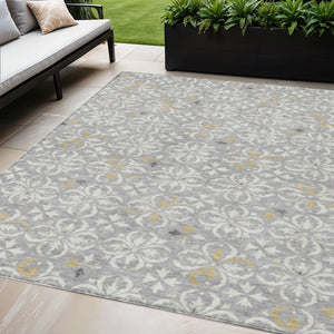 Homeroots 3' Black And Ivory Floral Washable Area Rug - Stylish And Versatile For Indoor Or Outdoor Use 5' X 8' Polyester 595956