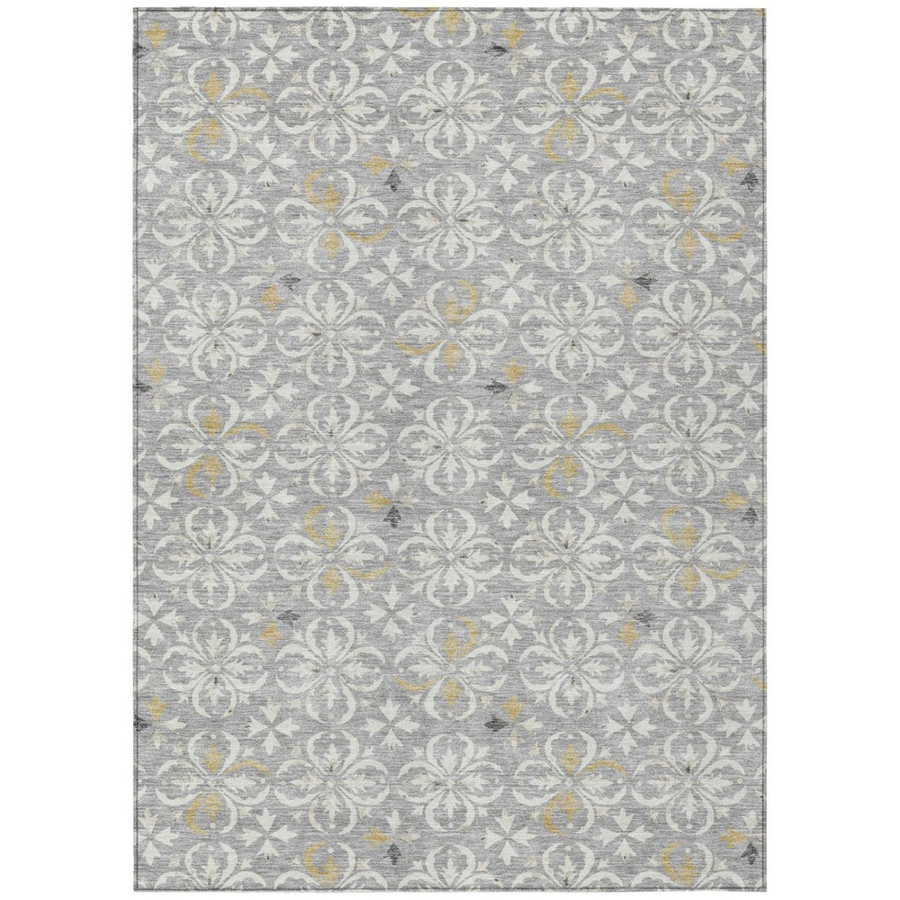 HomeRoots 9' Stylish Gray Ivory Brown Floral Washable Indoor/Outdoor Area Rug for High-Traffic Spaces 595959