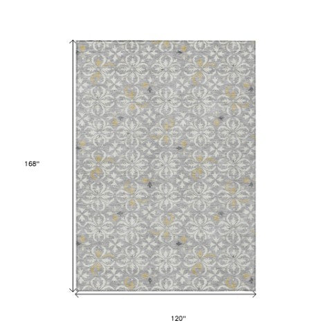 Homeroots 3' Black And Ivory Floral Washable Area Rug - Stylish And Versatile For Indoor Or Outdoor Use 10' X 14' Polyester 595960