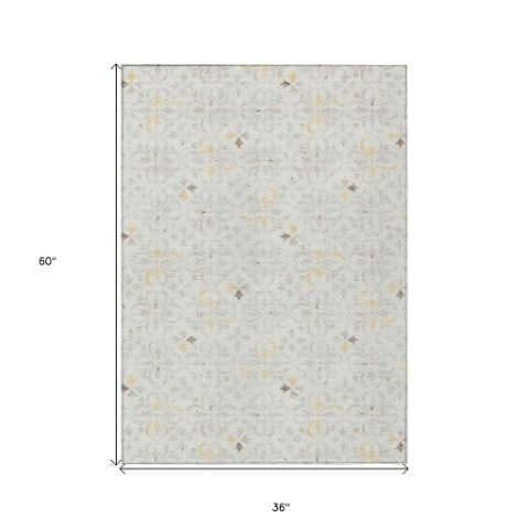 Homeroots 3' Black And Ivory Floral Washable Area Rug - Stylish And Versatile For Indoor Or Outdoor Use 3' X 5' Polyester 595961