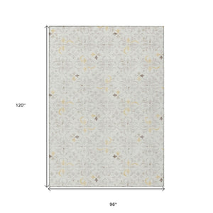 HomeRoots 5' Elegant Ivory Gray and Gold Floral Washable Area Rug for Indoor and Outdoor Spaces, Durable Design 8' X 10' 595964