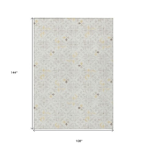 Homeroots 3' Black And Ivory Floral Washable Area Rug - Stylish And Versatile For Indoor Or Outdoor Use 9' X 12' Polyester 595965