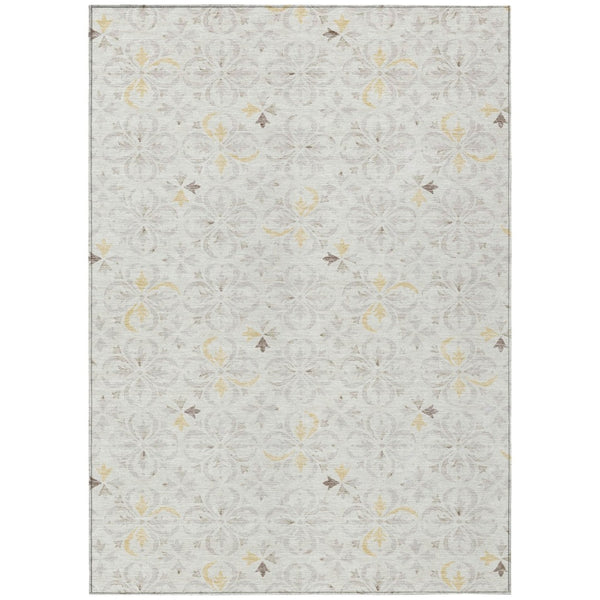 HomeRoots 5' Elegant Ivory Gray and Gold Floral Washable Area Rug for Indoor and Outdoor Spaces, Durable Design 10' X 14' 595966