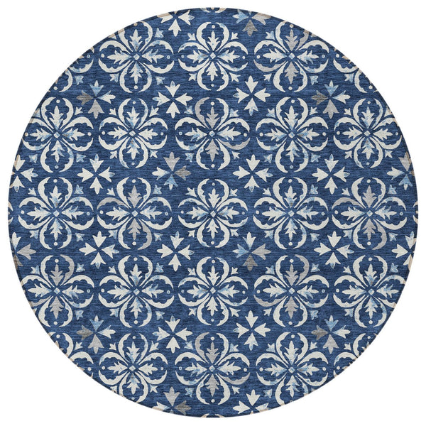 Homeroots 3' Black And Ivory Floral Washable Area Rug - Stylish And Versatile For Indoor Or Outdoor Use 8' Round Polyester 595975